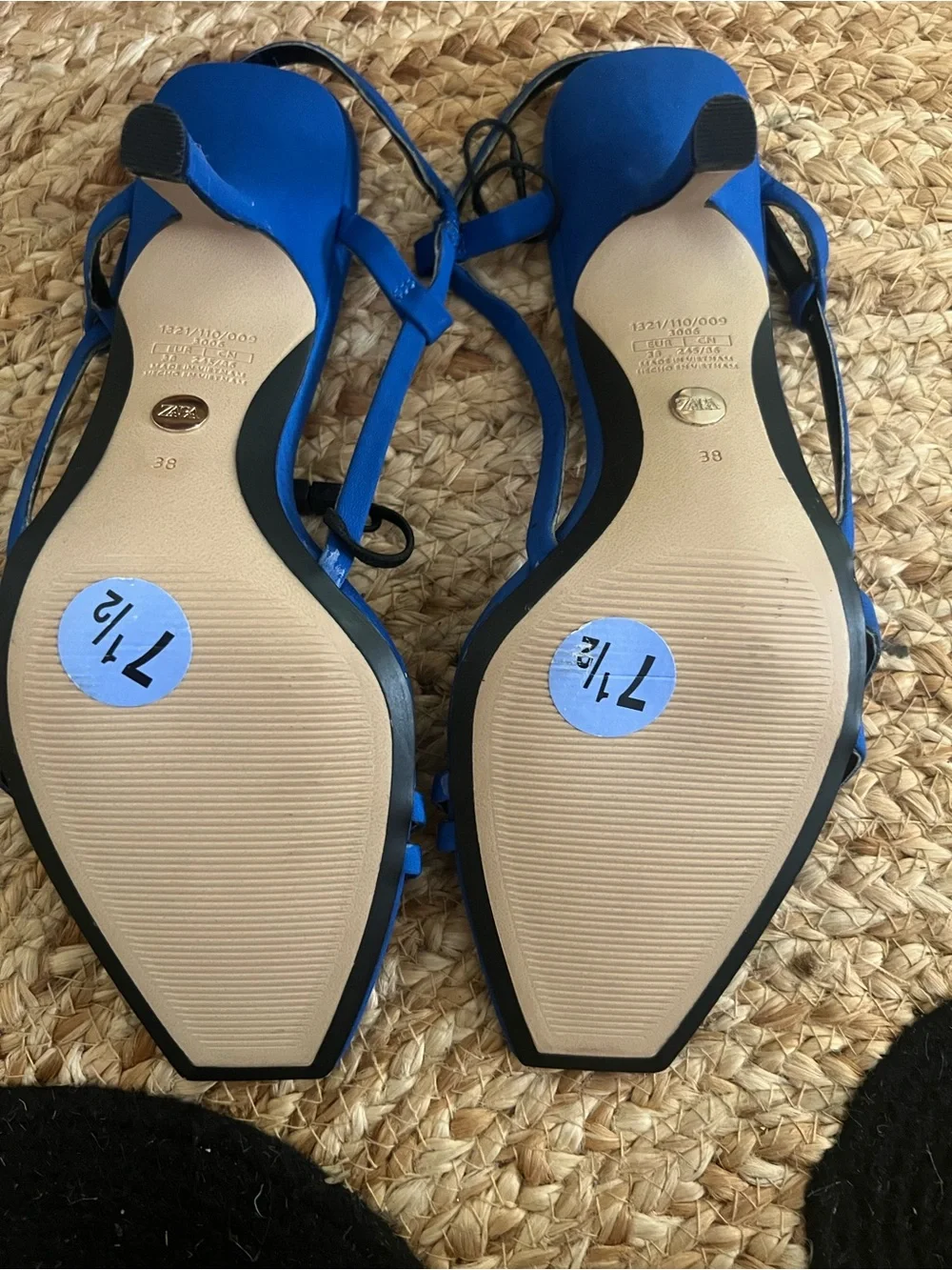 Women’s Zara Cobalt Blue Strappy Square-Toe Slingback Heels NWT size 38 or 7.5